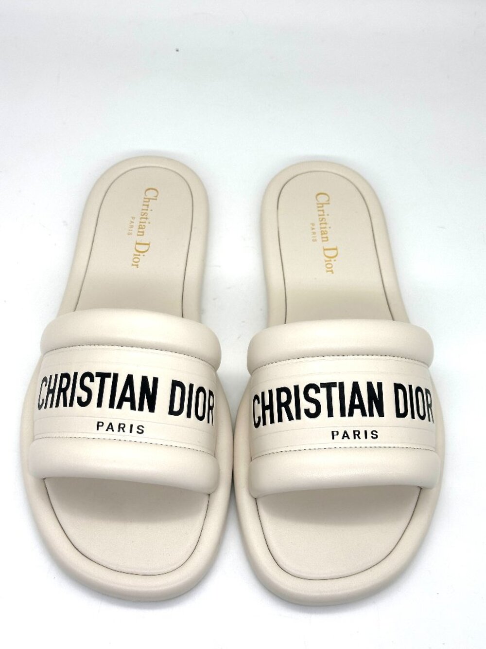 DIOR  EVERY D Signature Leather Flat Slide Mules Sandals Shoes Off White - Picture 8 of 16
